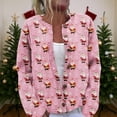 thumbnail image 2 of WTOBBY Women's Christmas Print Knit Cardigan, Long Sleeve Pullover with Festive Designs, Cozy for Holiday Parties and Winter Wear,Pink M, 2 of 6