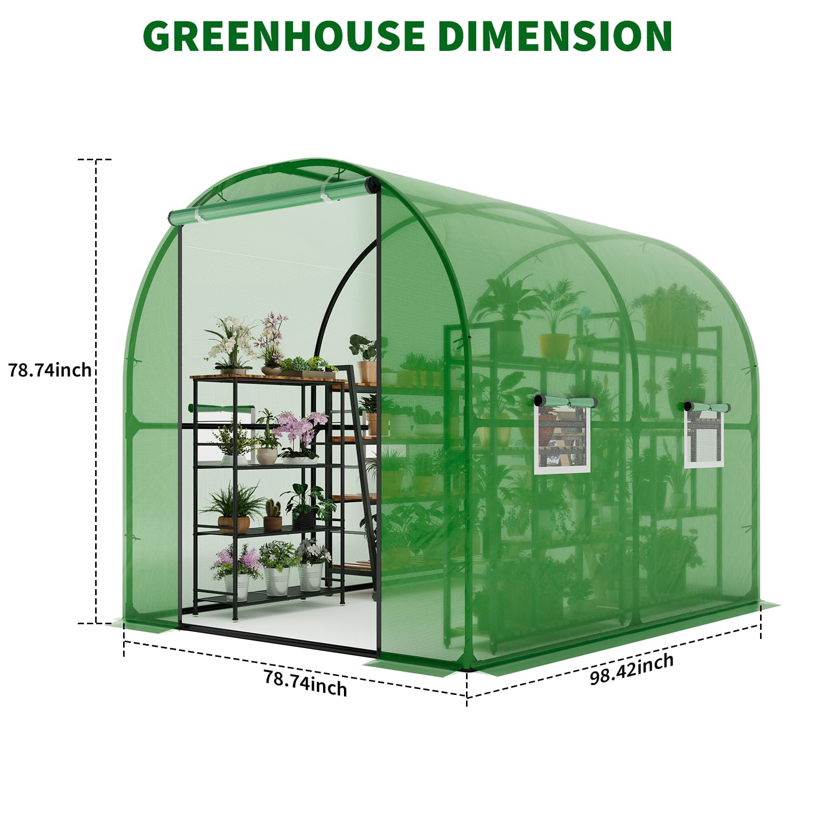 8.2x6.6x6.6 ft Premium Greenhouse for Outdoors,Upgraded Portable Walk-in Heavy Duty Frame Large Garden Plant Hot Outside Hoop House,Green
