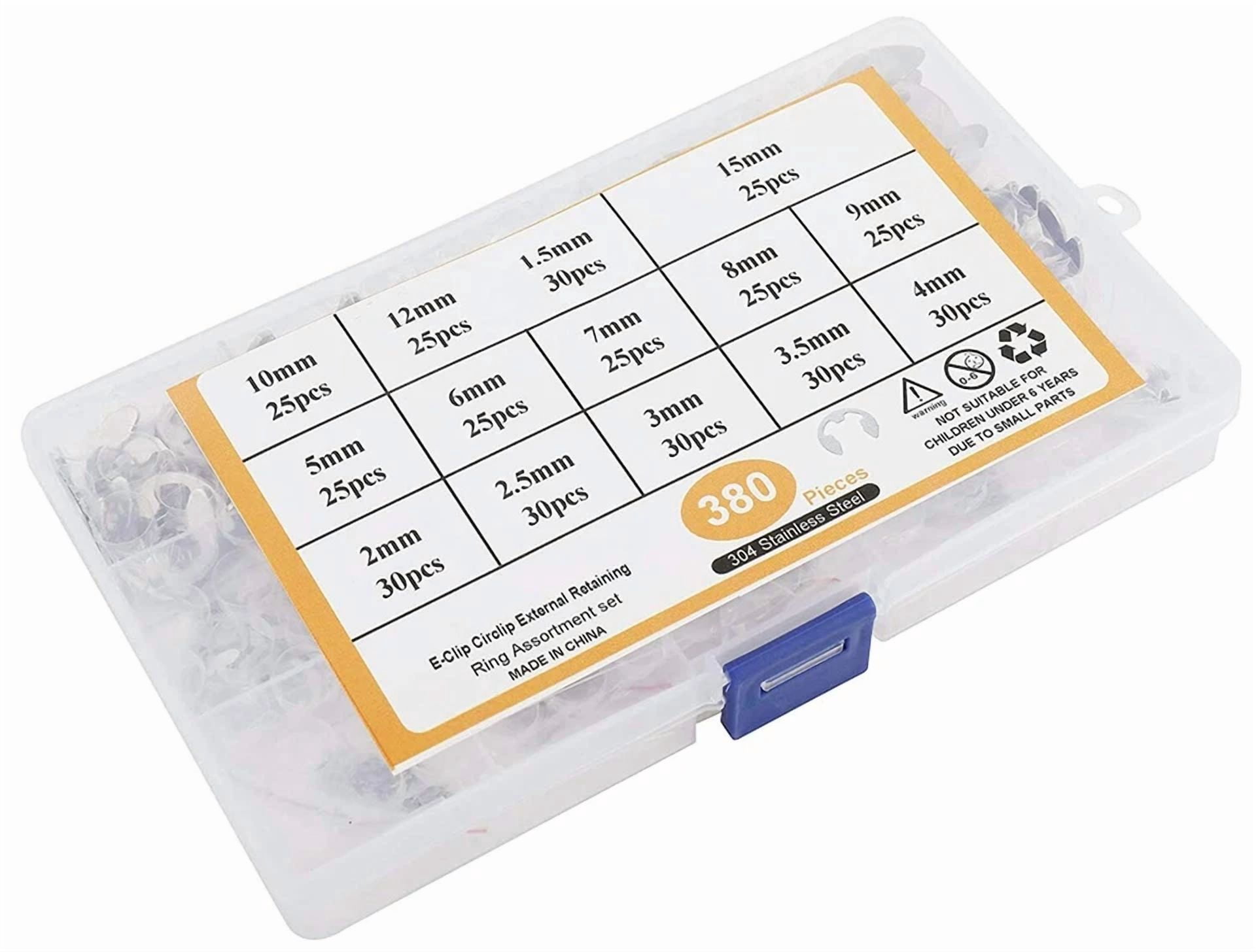 CIRCLE- 380Pcs Stainless E-Clip Circlip External Retaining Ring Assortment Set, 14 Sizes