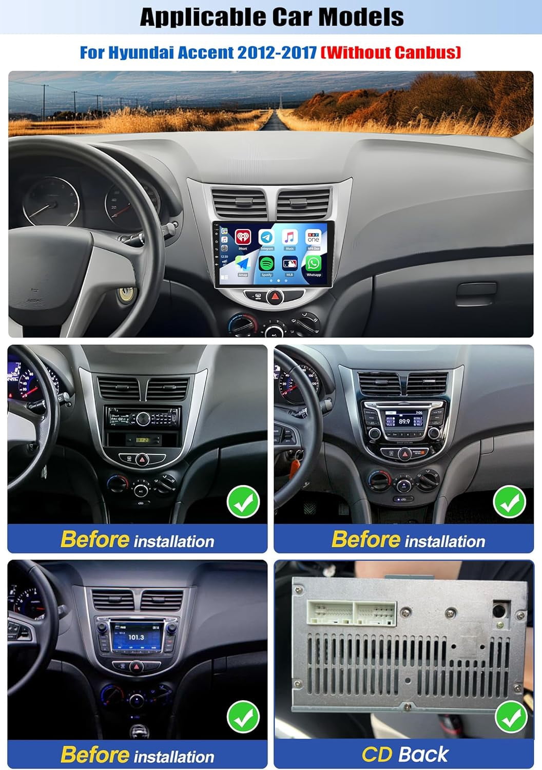 Podofo 2G64G Android 15 Car Stereo for Hyundai Accent 20122
