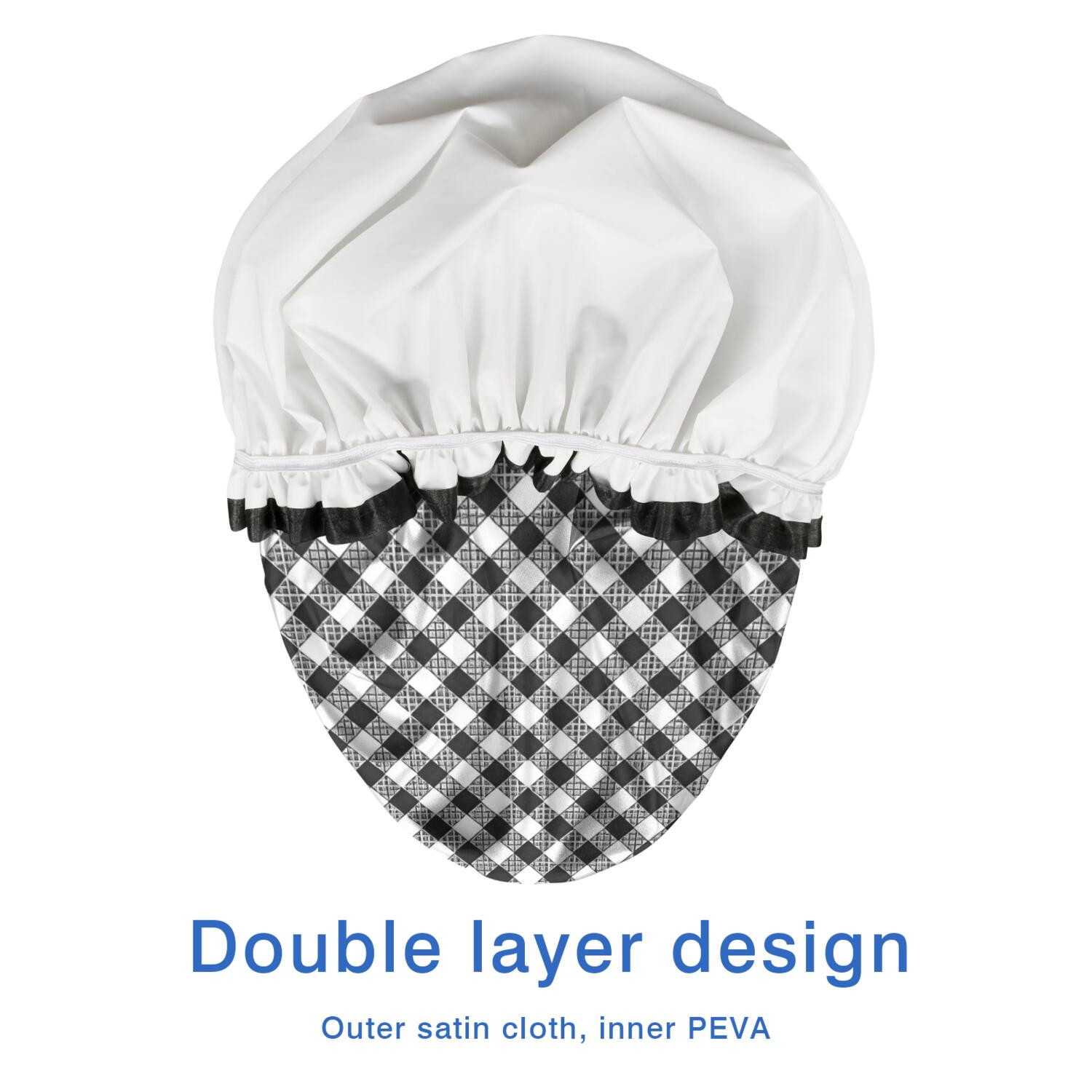 Shower Caps,Black White Small Checkered Pattern Waterproof Shower Cap for Women 4 Pieces,Double Reusable Hair Cover for Shower PEVA Elastic Stretch Hem