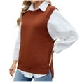 thumbnail image 3 of WRKEKC Sweaters for Women Autumn Winter Casual Sleeveless Solid Color Knit Vest with Round Neck Button Detail Open Front Slit Design for Layering Over Tops, 3 of 9