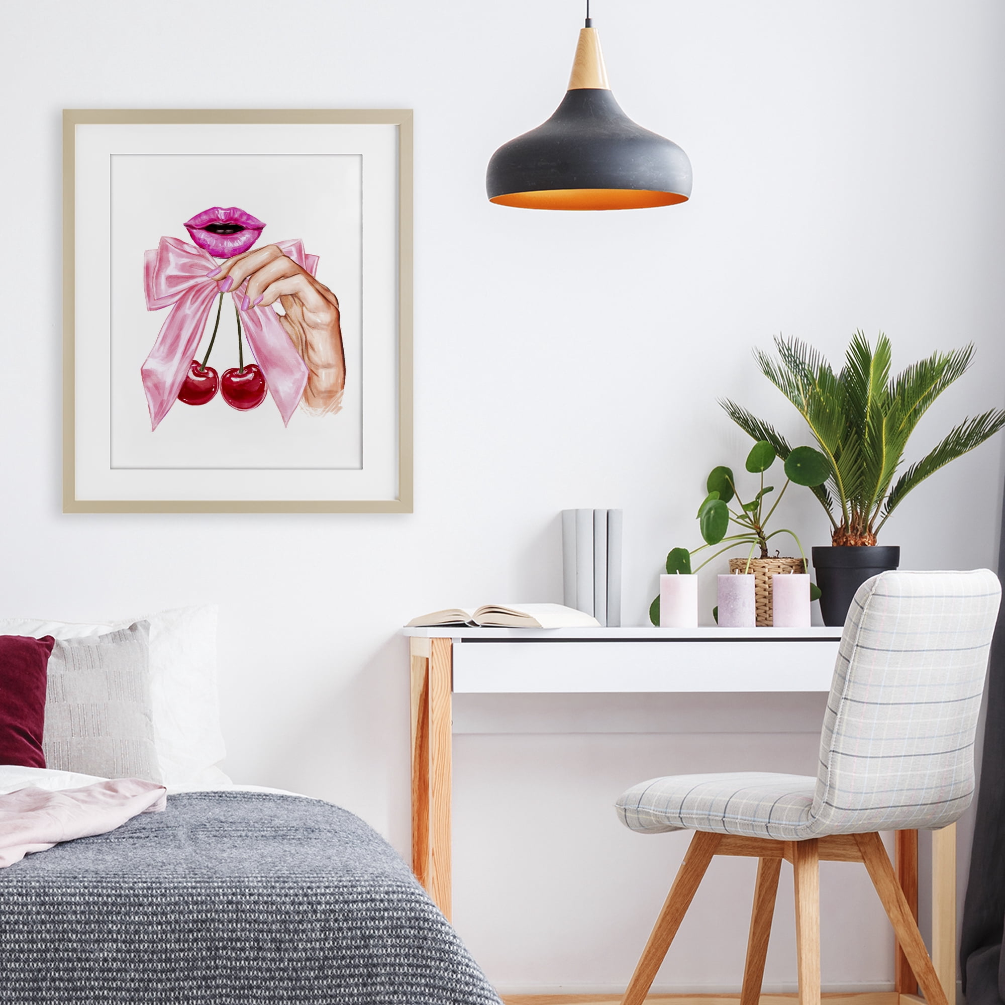 Stupell Industries Lips & Feminine Cherries Birch Framed Print Under Glass, design by Ziwei Li