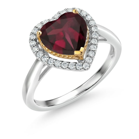 Gem Stone King 2.20 Ct Red Rhodolite Garnet G/H Lab Grown Diamond 925 Silver and 10K Yellow Gold Ring (Size 6)