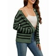 thumbnail image 2 of Women'S Cardigan Sweaters Striped Open Front Button Down Knitted Coat Cropped Fall Outwear Green & Black XL, 2 of 8