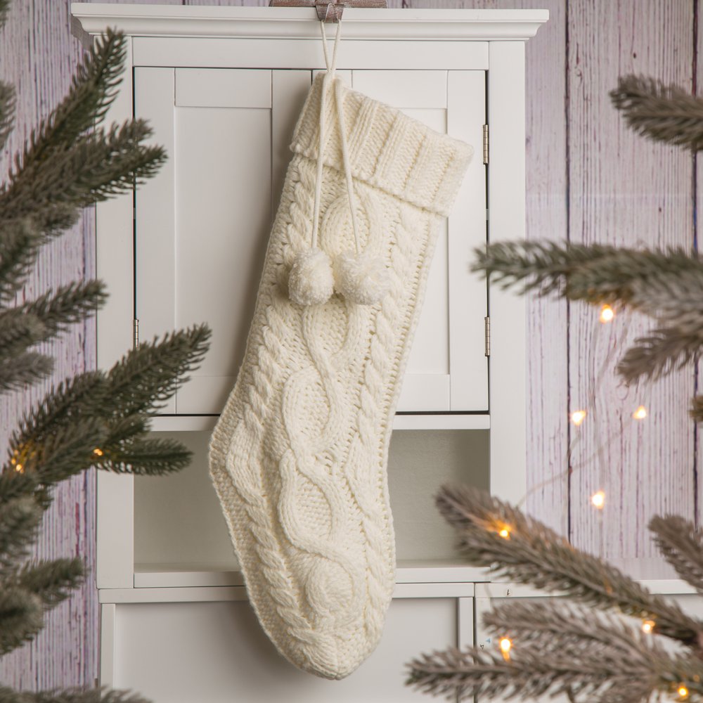 cream knitted christmas stocking