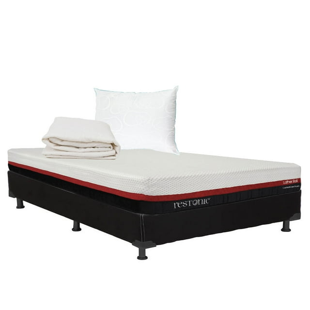 Colchón en caja Individual Restonic Lather + Box base cama + Protector de Colchón + Almohada Osos