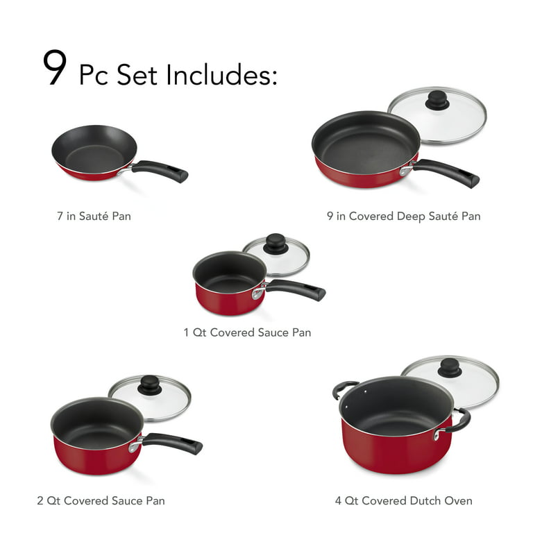 Tramontina 9-Piece Simple Cooking Nonstick Cookware Set, Black/Red