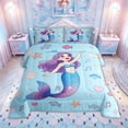 thumbnail image 2 of meiyoeat Fairy Sea Mermaid Princess King Size Comforter Sets for Boys Girls, Music Note Starfish Comforters King Size, Blue, Colorful Star Reversible, 3pcs, 1 Comforter and 2 Pillowcases, 2 of 6