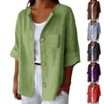 thumbnail image 2 of Summer Tops for Women Gsakboxl Women Cotton Linen Half Sleeve Cardigan Plus Size Loose Fit Casual Shirt With Chest Pocket Soft Breathable Spring Summer Daily Outerwear Blouses for Women Dressy Casual, 2 of 7