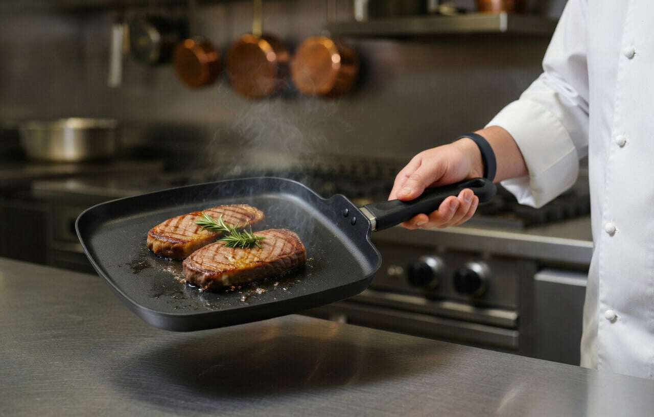 10.5 Inch Square Cast Aluminum Griddle Pan - Fast Heat, Scratch Resistant Surface, Easy Clean Flat Grill Pan for Stovetop Cooking