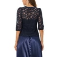 thumbnail image 3 of INSPIRE CHIC Women's 3/4 Lantern Sleeve Semi Sheer Vintage Lace Tops Dark Blue M, 3 of 5