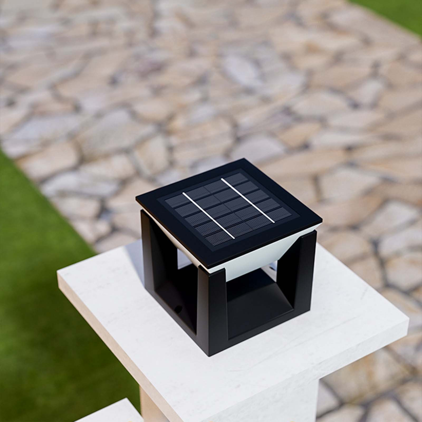 7.87”, Square - Solar Outdoor Post Light, IP65 Waterproof LED Lamp, Dusk-to-Dawn for Courtyard, Patio, Garden