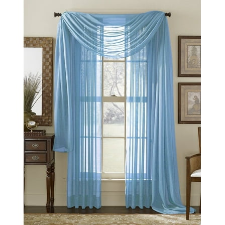 Qutain Linen Solid Viole Sheer Curtain Window Panel Drapes Set of Two (2) 55" x 95 inch - Light Blue