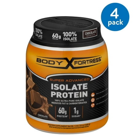- (4 Pack) Body Fortress Super Advanced Whey Protein Powder, Chocolate, 60g Protein, 1.5 Lb