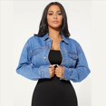 thumbnail image 4 of Chaqueta de Mujer, Abrigo de Otoño, Cárdigan con Botones, Larga, Cremallera, Estilo Corto. Azul S, 4 of 10