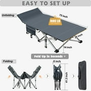 MOPHOTO Folding Camping Cots for Adults Support 900bls, Portable Folding Bed, Heavy Duty Collapsible Sleeping Bed, W/Mattress & Carrying Bag, 75x28
