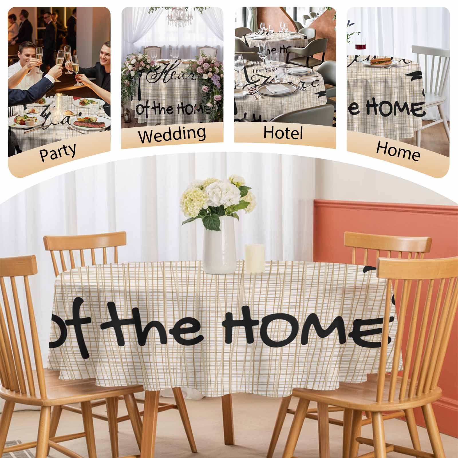 Round Tablecloth Vintage Waterproof Oil Proof Polyester Table Cloth Cover Decor for Home Dining Outdoor,Patio,Parties, 54" Dia. The Kitchen in The Heart of The Home Black Tan Brown