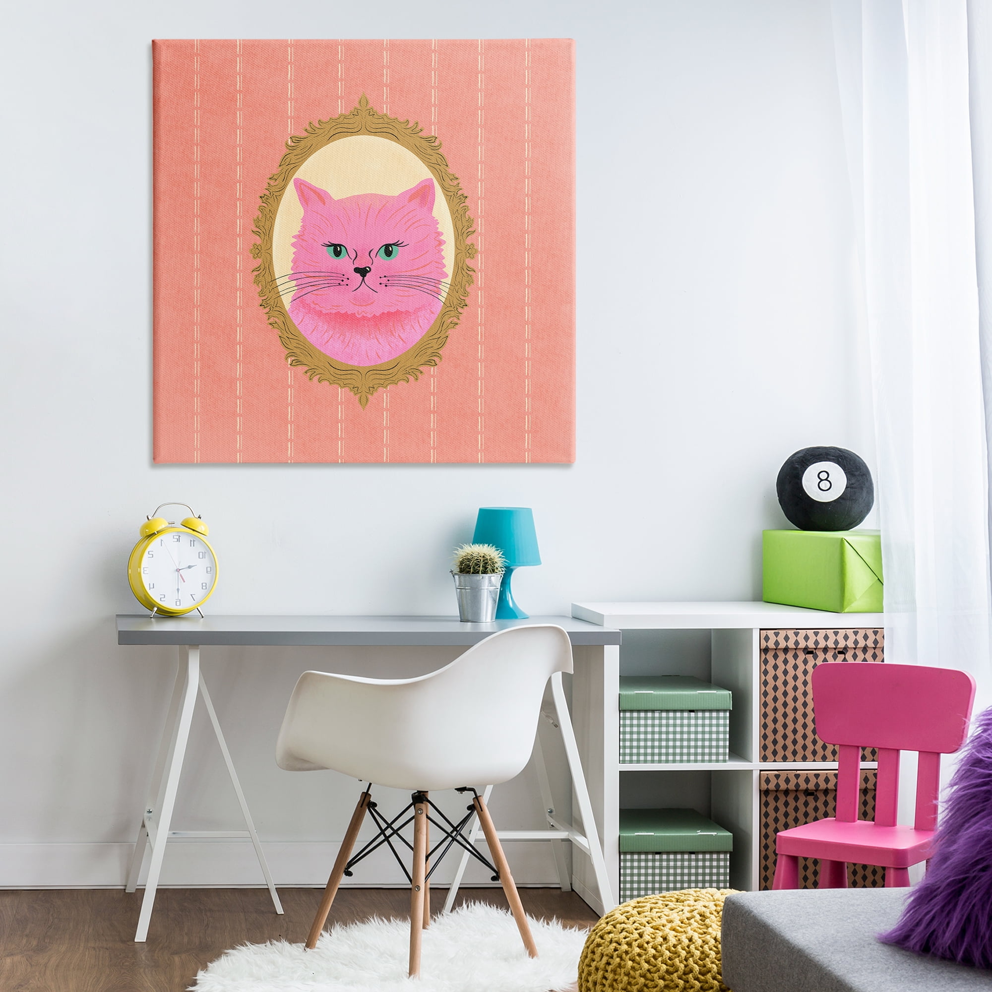 Stupell Industries Pink Cat Portrait Animals Painting Wrapped Canvas Art Print Wall Art, 36 x 36