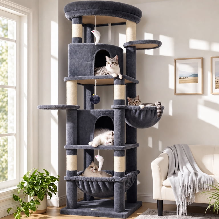 Globlazer 68-Inch Corner Cat Tree, Dark Gray, 6 Posts photo 1