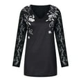 thumbnail image 4 of Moda mujer vestido estampado encaje patchwrok manga larga cuello en V mini vestidos Fridja  NMB3949, 4 of 7