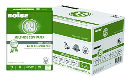 BOISE X-9 Multi-Use Copy Paper, 8.5" x 11" Letter, 92 Bright White, FSC Certified, 20 lb., 10 Ream Carton (5, 000 Sheets)