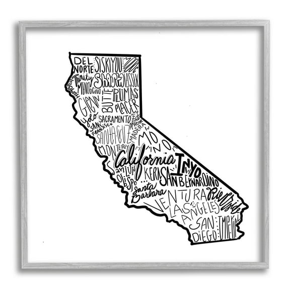 Stupell Industries California State Cities Typography Map Graphic Art Gray Framed Art Print Wall Art, Design by The Saturday Evening Post