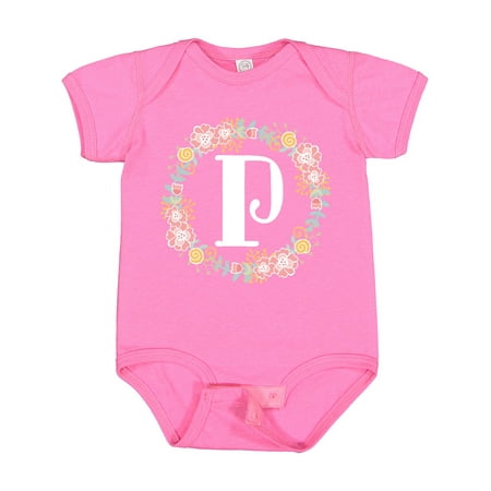 

Inktastic Monogram Letter P Rose Floral Wreath Girls Baby Bodysuit