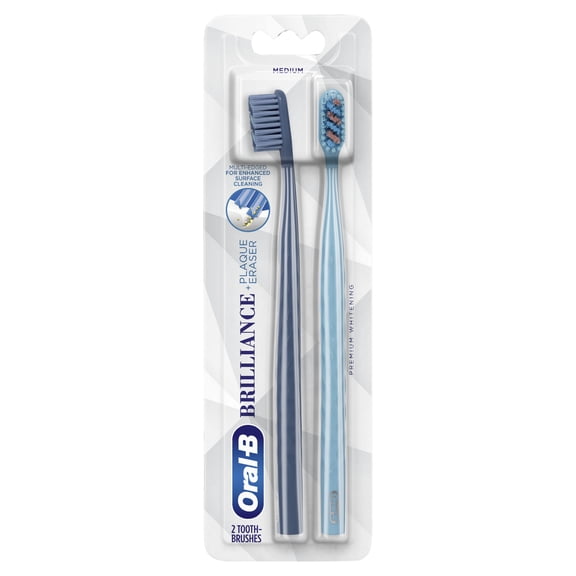 Oral-B Brilliance Whitening Toothbrush, Medium, Sky Blue & Gray, 2 Count, for Adults and Children 3 