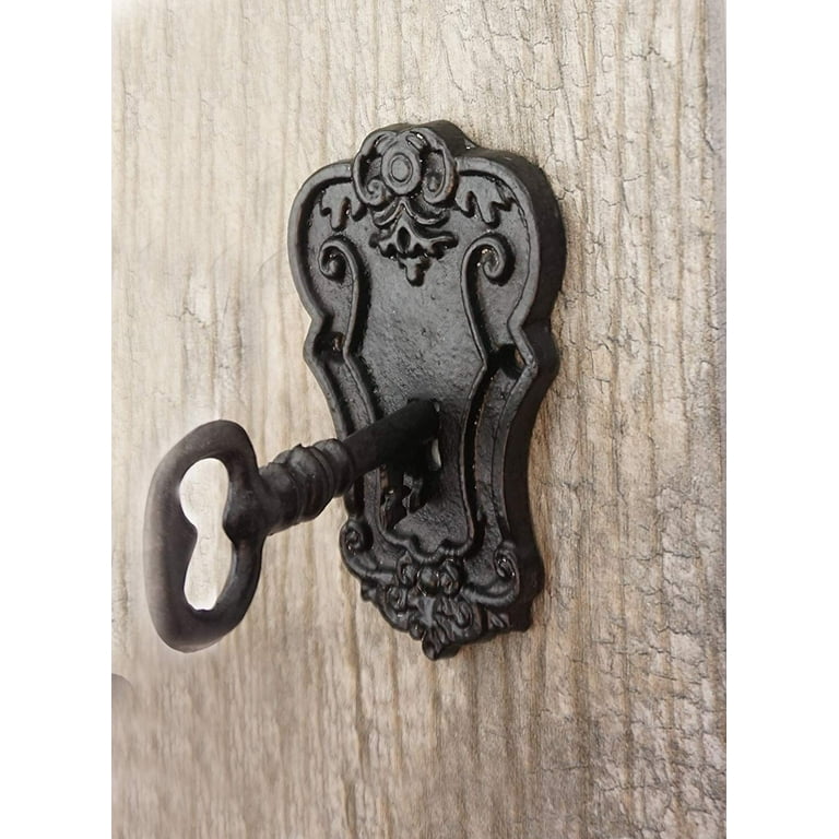 Cast Iron Antique Key Shaped Set of 3 Hooks in Different Style, Strong Heavy Decorative Hooks in Black, Useful and Elegant Wall Decor, Perfect for