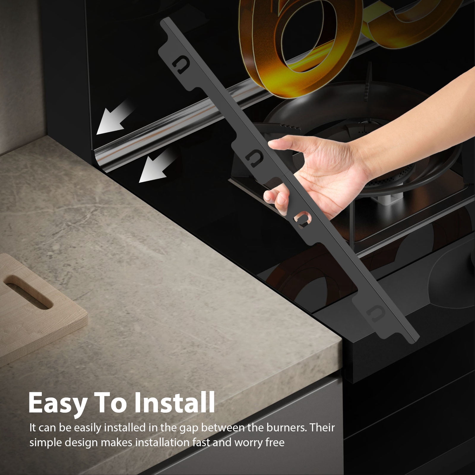 Stainless Steel Stove Gap Covers Stretchable Counter Filler Guard Removable Oven Side Protection (black )