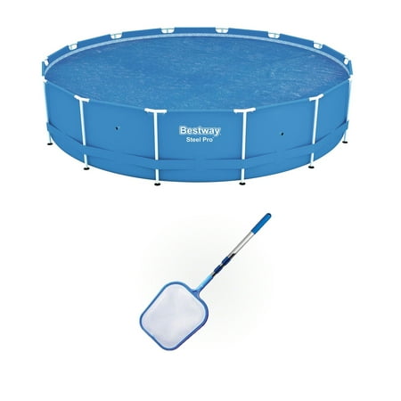 Bestway 14' Swimming Pool Solar Heat Cover 4' Telescopic Leaf Maintenance (Best Way To Heat A Tent)