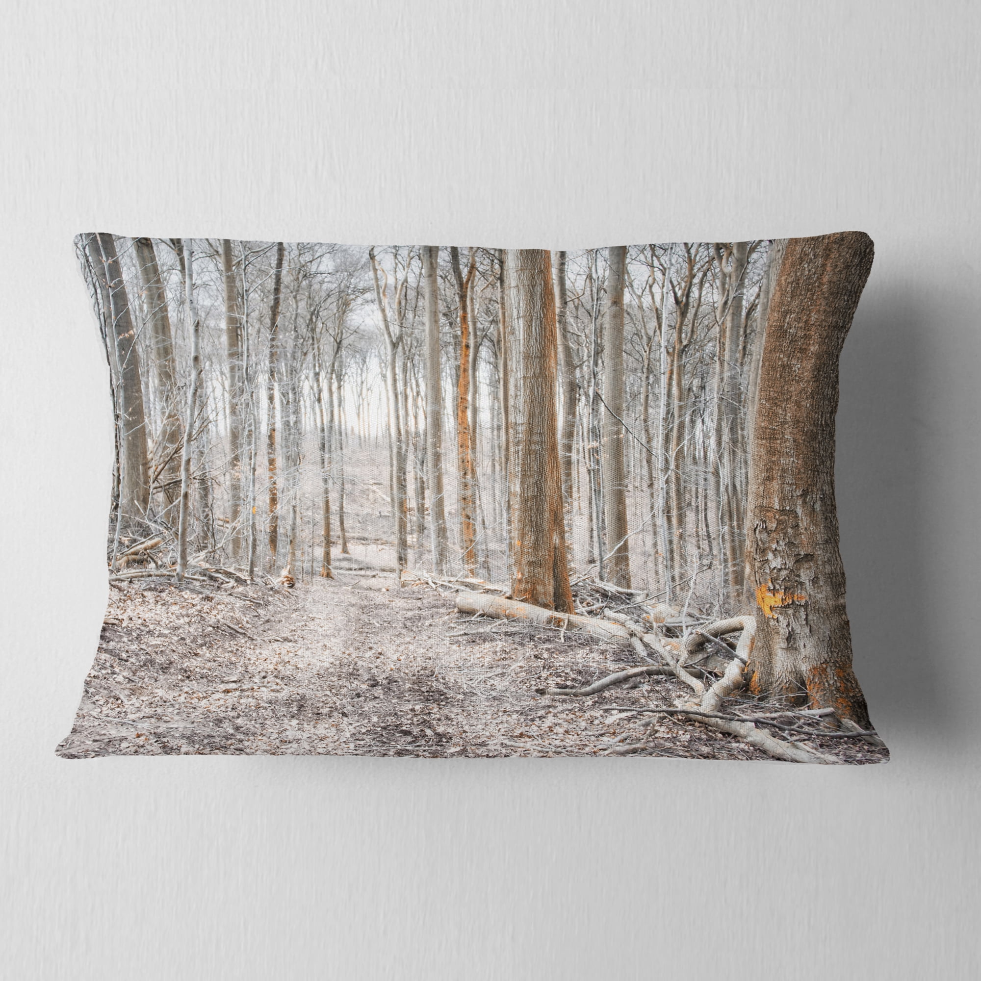 Designart Dense Forest in the Winter Photography - Modern Forest Throw Pillow - 12x20