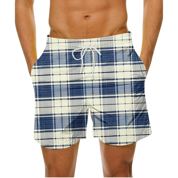 jobturf Mens Plaid Casual Shorts Elastic Waist Drawstring Lightweight Summer Beach Shorts Classic Fit Stretch Vacation Shorts with Pockets
