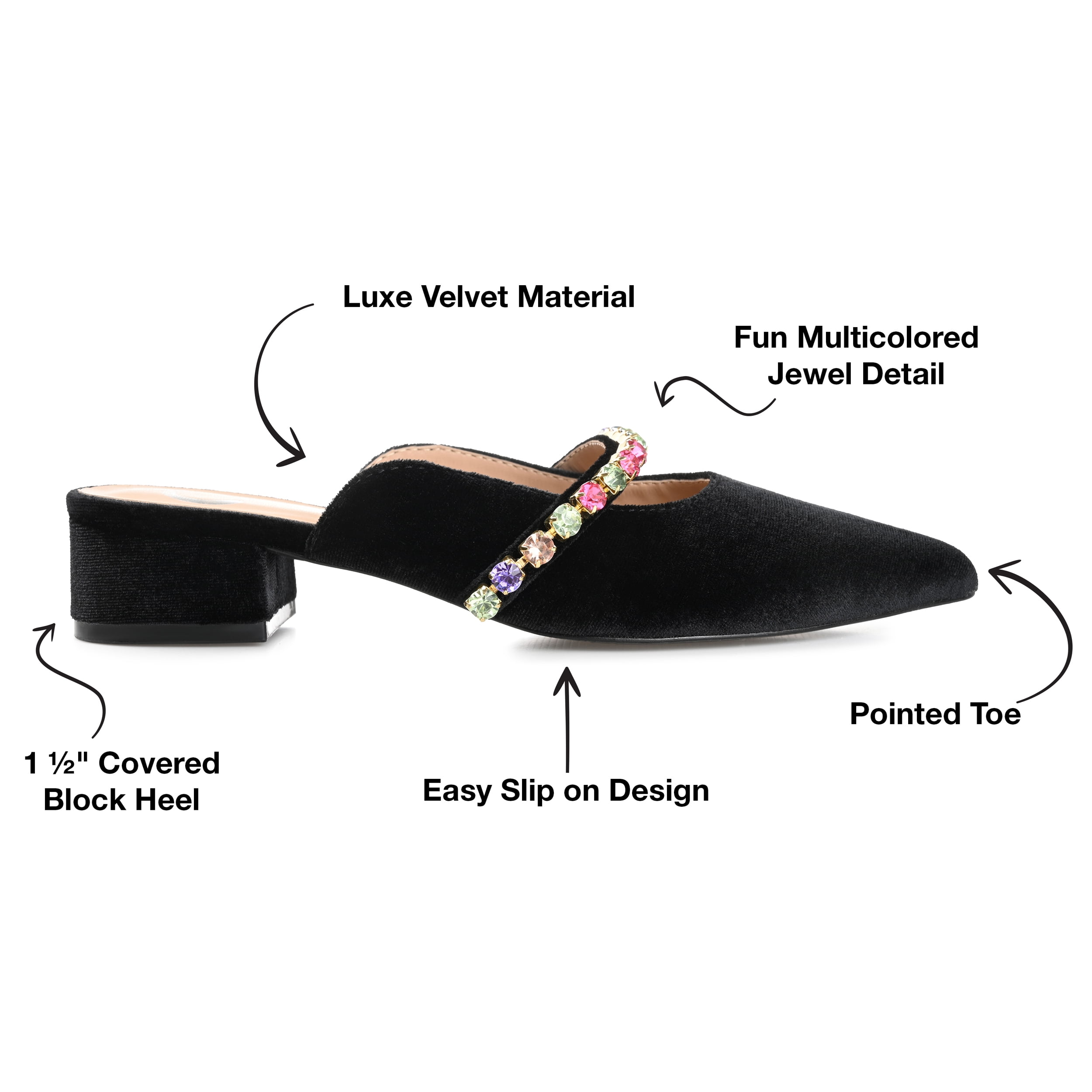 Journee Womens Jewel Mules Pointed Toe Slip On Evening Dress Flats