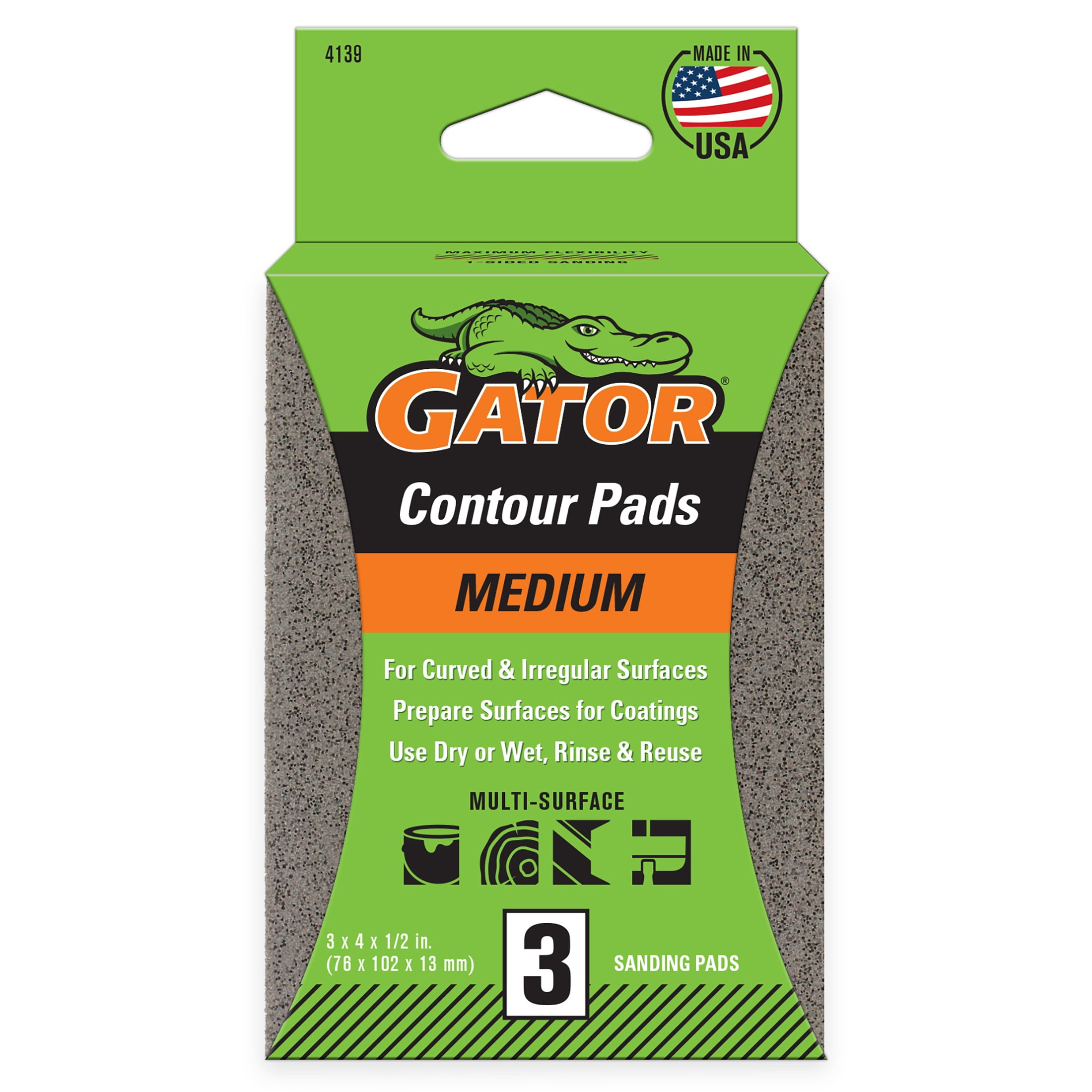 Gator 3x4 1-Sided Sanding Pad Medium, 3 Pack