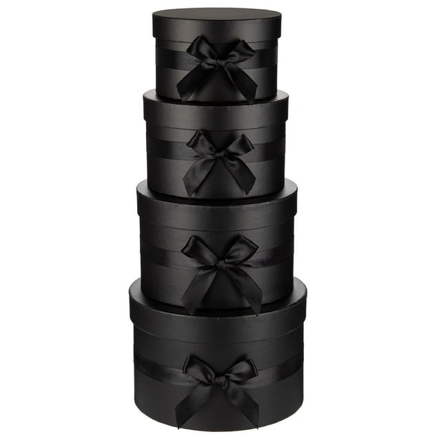 Cajas de regalo GNFlus negras con tapas y lazo, juego de 4