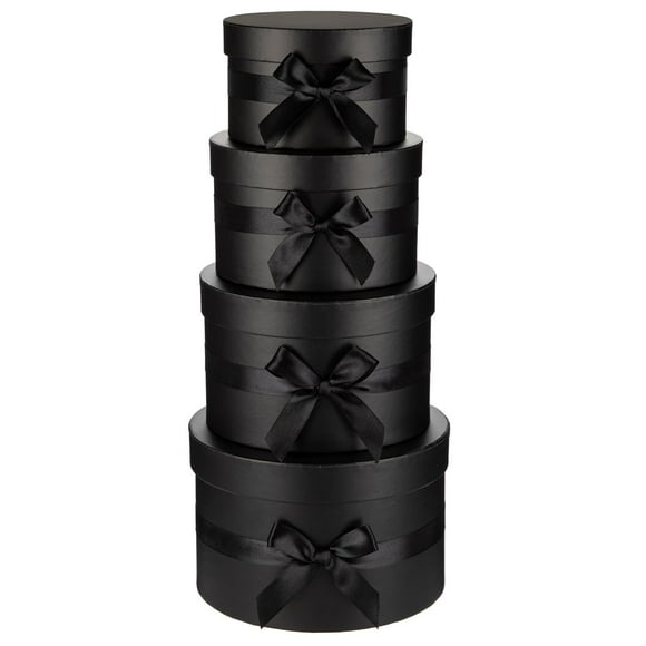 Cajas de regalo GNFlus negras con tapas y lazo, juego de 4
