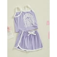 thumbnail image 3 of Bslissey Toddler Kids Girls Shorts Sets Sleeveless Letter Rainbow Print Cami Tops + Elastic Waist Shorts 2Pcs Outfits Little Girl Casual Summer Clothes 2T 3T 4T 5T 6T 7T, 3 of 9