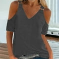 thumbnail image 2 of gakvbuo Cold Shoulder Tops For Women Summer Blouses Tunics Tops Women Summer Sexy T- Shirt Cold Shoulder Pullover Blouse V-Neck Short Sleeve Solid Tops, 2 of 6