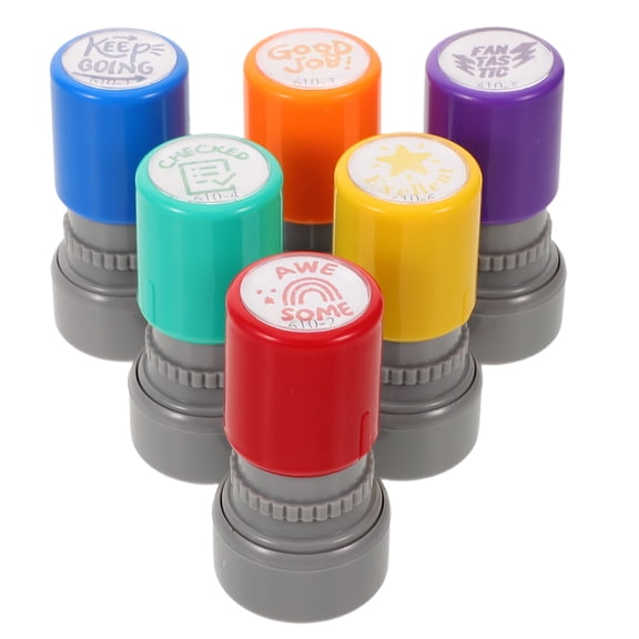 WRISTBIQUE 6Pcs Teacher Stamps For Classroom Plastic Multi Self Inking Design Homework Feedback