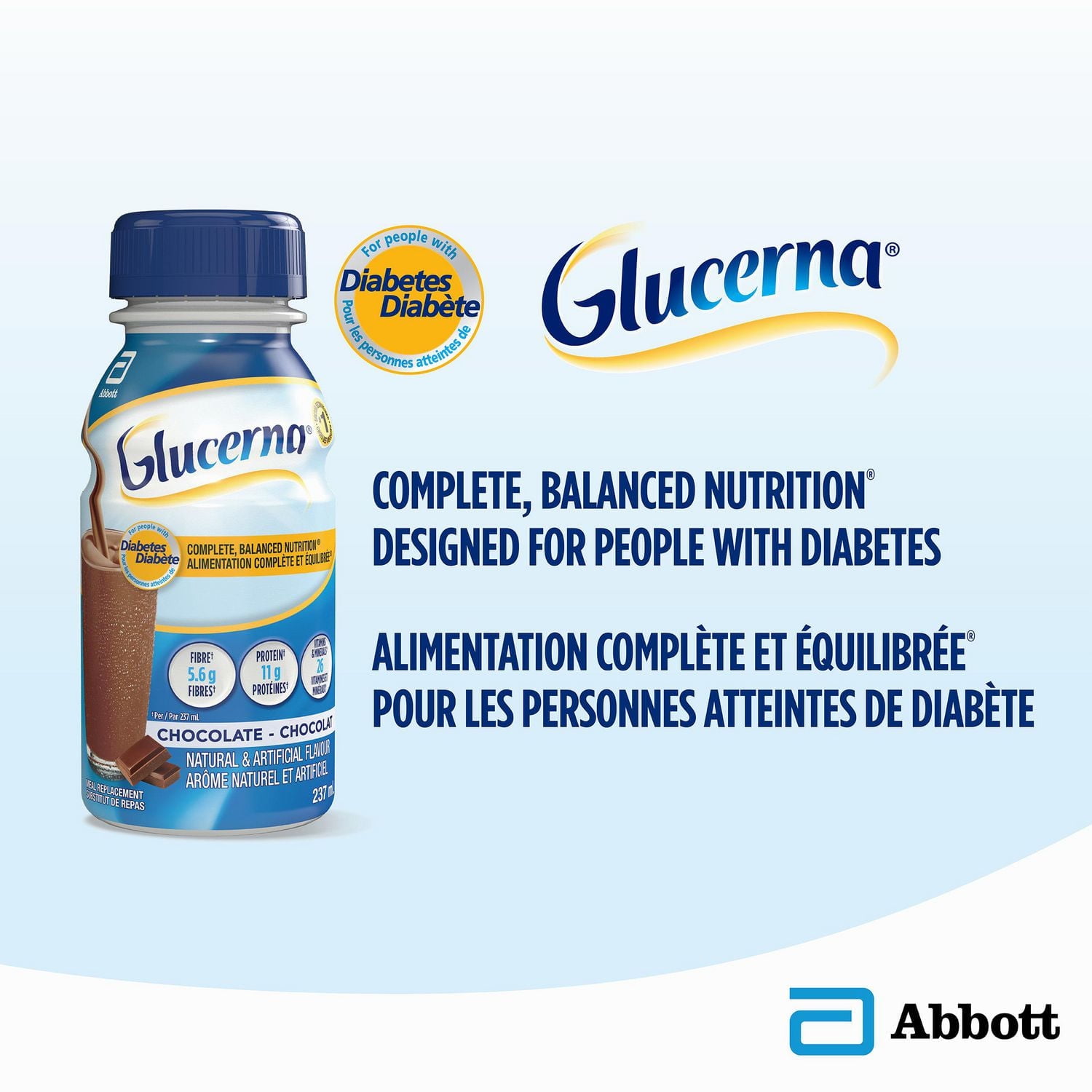 Glucerna Nutritional Drink, Meal Replacement Shakes, Complete, Balanced Nutrition For People With Diabetes, Chocolate, 6 x 237-mL Bottles, Complete, Balanced Nutrition