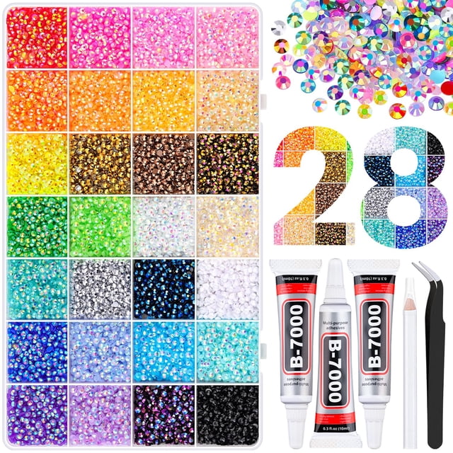 Diamantes de imitación de resina, 26000 unidades, con pinzas y pegamento B7000 de 10 ml, TINKRSTUFF