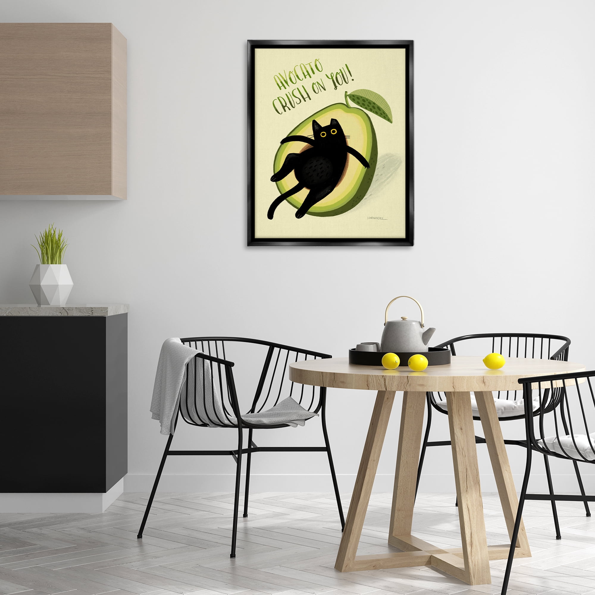 Stupell Industries Avocato Crush on You Animals Painting Black Floater Framed Canvas Art Print Wall Art, 25 x 31