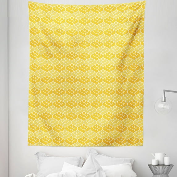 Abstract Tapestry, Doodle Romantic Valentine's Day Roses of Love and Affection, Fabric Wall Hanging Decor for Bedroom Living Room Dorm, 5 Sizes, Marigold Yellow White, by Ambesonne