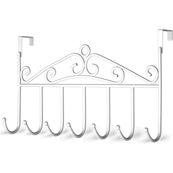 Over The Door Hanger with 7 Hooks, Heavy Duty Hooks for Hanging Towels, Over The Door Hanger for Hanging - Ideal for Bathroom, Kitchen, Bedroom, and Living Room (White)