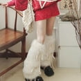 thumbnail image 5 of Women Faux Fur Fluffy Leg Warmers Ribbon Bow Top Soft Boot Cuffs Covers Carnival Costume Accessory, 5 of 6