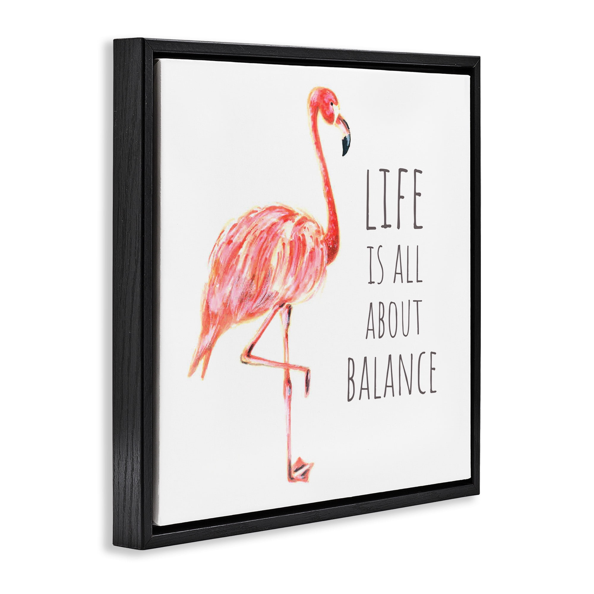 Stupell Industries Motivational Balance Flamingo Animals & Insects Painting Black Floater Framed Canvas Art Print Wall Art, 25 x 25