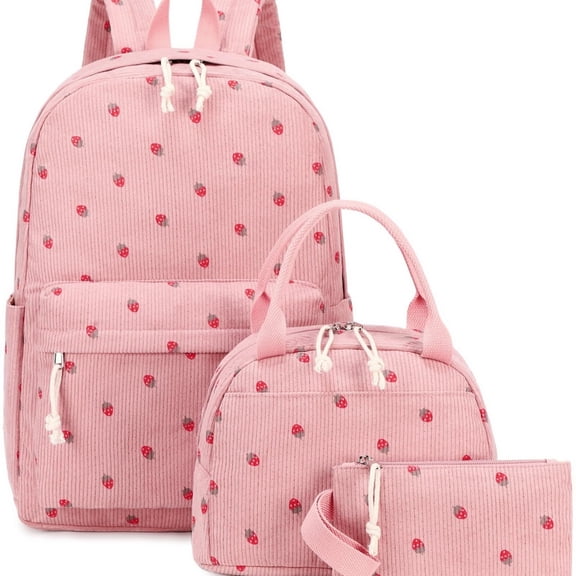 3pcs Backpack with Insulated Lunch Box, Lightweight Corduroy Schoolbag Set, Pencil Pouch