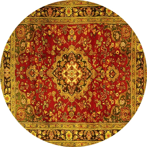 Ahgly Company Indoor Round Persian Yellow Traditional Area Rugs, 5' Round